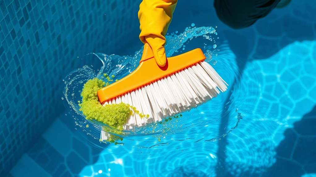 brush pool surfaces thoroughly